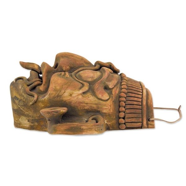 Alternate image for Maya God of Sun Ceramic Wall Mask Replica Crafted by Hand Maya Lord Kinich Aha
