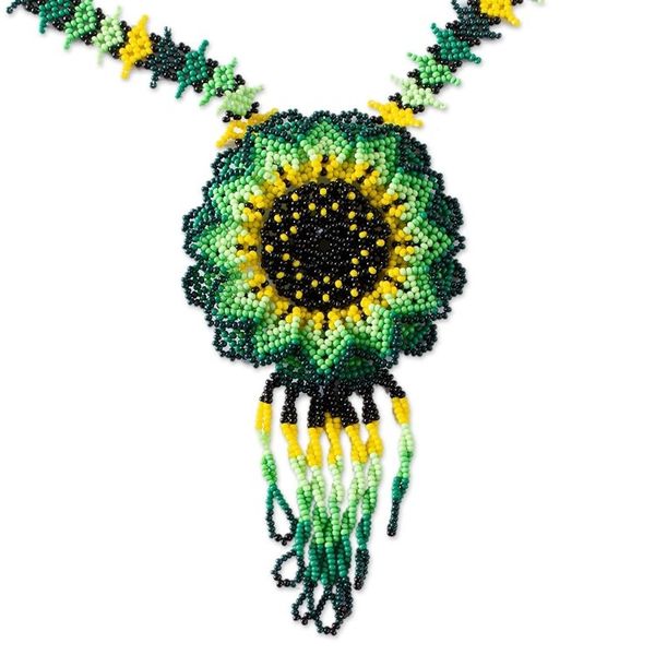 Alternate image for Mexican Artisan Crafted Sunflower Beaded Pendant Necklace Sunlit Flower