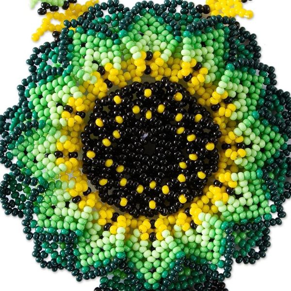 Alternate image for Mexican Artisan Crafted Sunflower Beaded Pendant Necklace Sunlit Flower