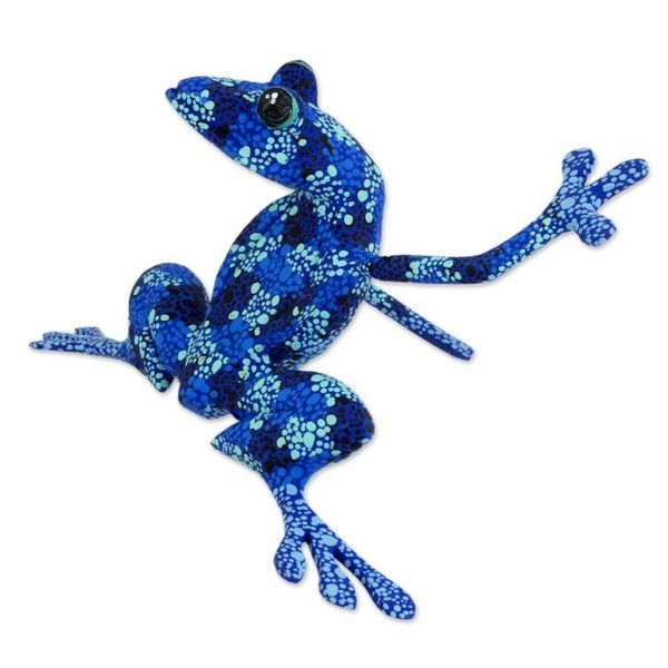 Alternate image for Artisan Crafted Blue Wood Frog Figurine Sculpture Blue Dancing Frog