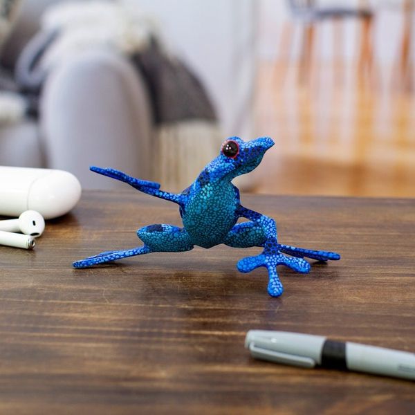 Alternate image for Artisan Crafted Blue Wood Frog Figurine Sculpture Blue Dancing Frog