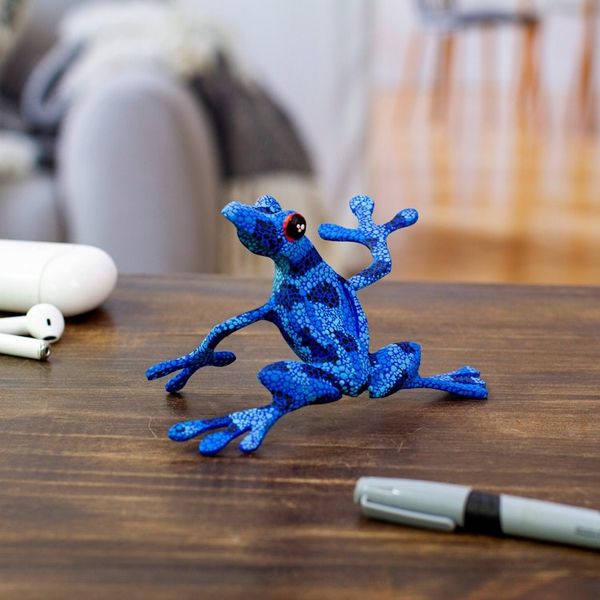 Alternate image for Artisan Crafted Blue Wood Frog Figurine Sculpture Blue Dancing Frog