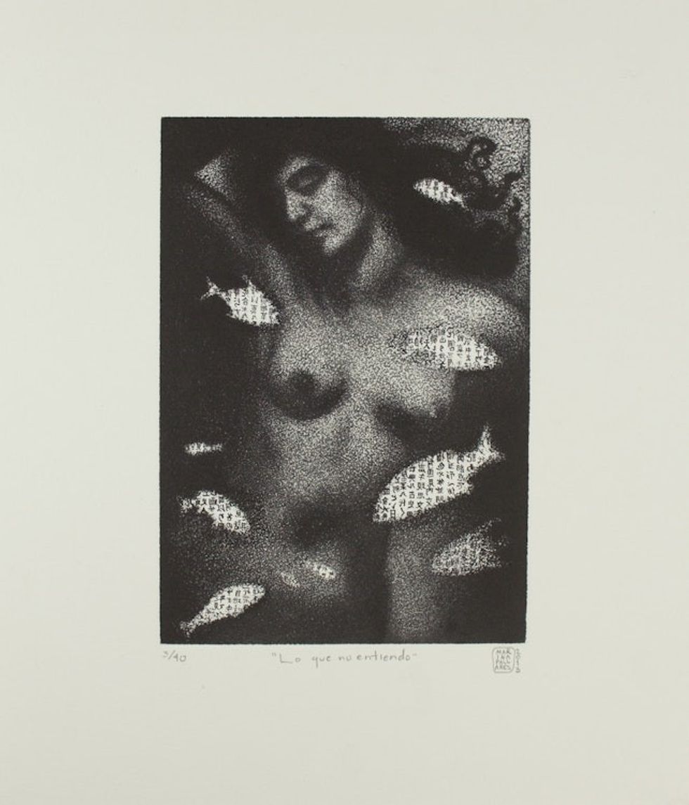 Black and White Nude Etching Print 'What I Don't Understand'