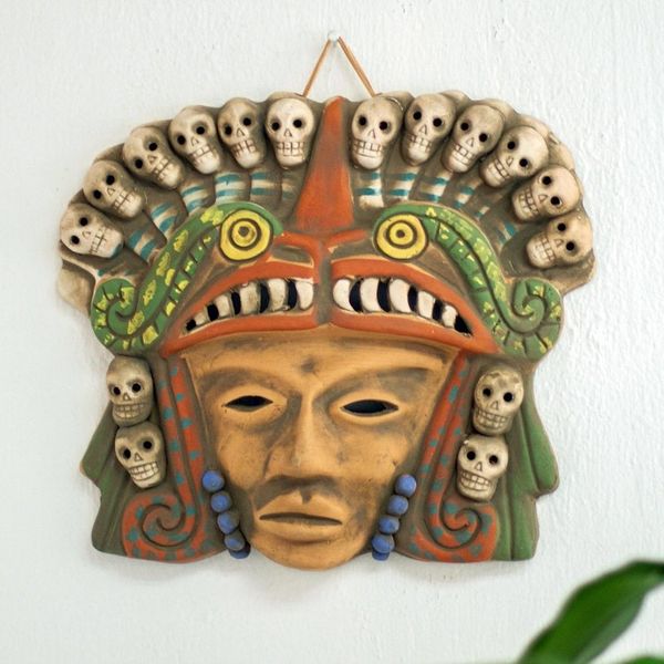 Alternate image for Mexican Ceramic Pre-Hispanic Mask with Skulls Quetzalcoatl Death Dance
