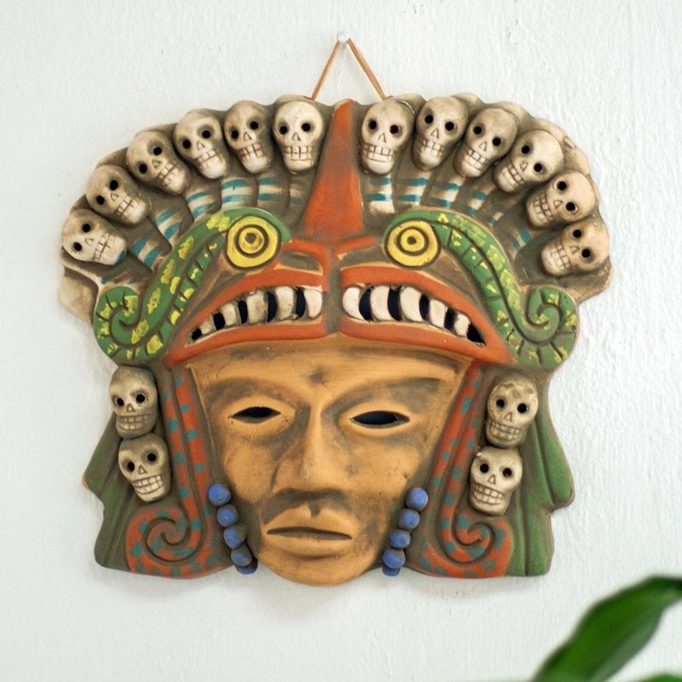 Mexican Ceramic Pre-Hispanic Mask with Skulls 'Quetzalcoatl Death Dance'