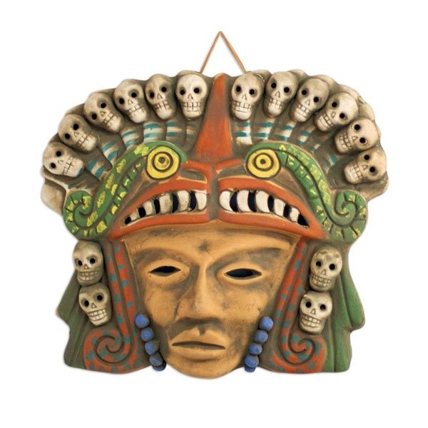 Alternate image for Mexican Ceramic Pre-Hispanic Mask with Skulls Quetzalcoatl Death Dance
