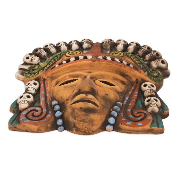 Alternate image for Mexican Ceramic Pre-Hispanic Mask with Skulls Quetzalcoatl Death Dance