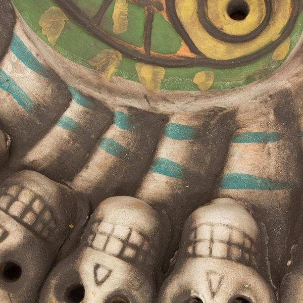 Alternate image for Mexican Ceramic Pre-Hispanic Mask with Skulls Quetzalcoatl Death Dance