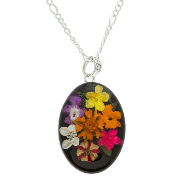 Alternate image for Oval Natural Flower Pendant Necklace from Mexico Colorful Bouquet