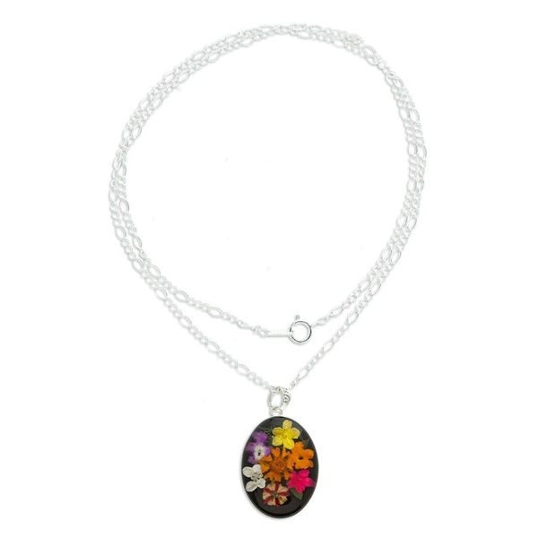 Alternate image for Oval Natural Flower Pendant Necklace from Mexico Colorful Bouquet