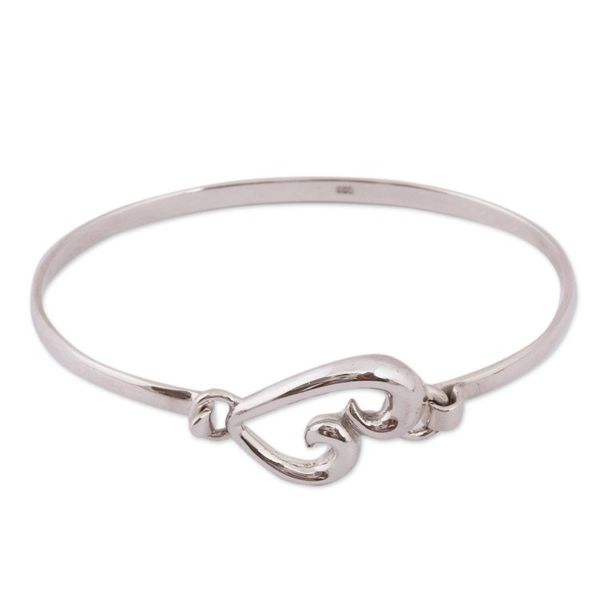 Alternate image for Taxco Sterling Silver Heart Bangle Bracelet from Mexico Heart Curl