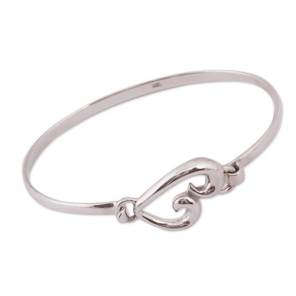 Alternate image for Taxco Sterling Silver Heart Bangle Bracelet from Mexico Heart Curl