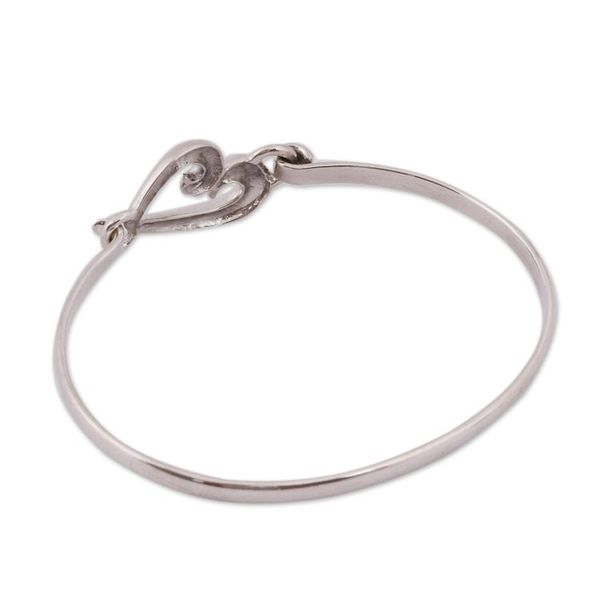 Alternate image for Taxco Sterling Silver Heart Bangle Bracelet from Mexico Heart Curl