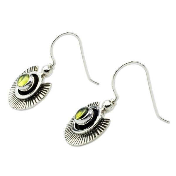 Alternate image for Artisan Crafted Earrings with Peridot and Sterling Silver Teotihuacan Suns