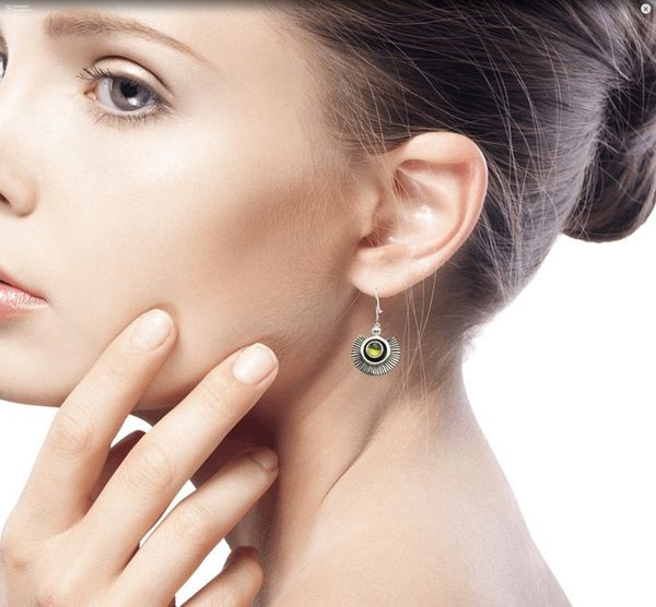 Alternate image for Artisan Crafted Earrings with Peridot and Sterling Silver Teotihuacan Suns