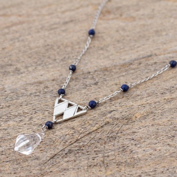 Alternate image for Glass Pendulum Handcrafted Silver Lapis Lazuli Necklace Pyramid Prism
