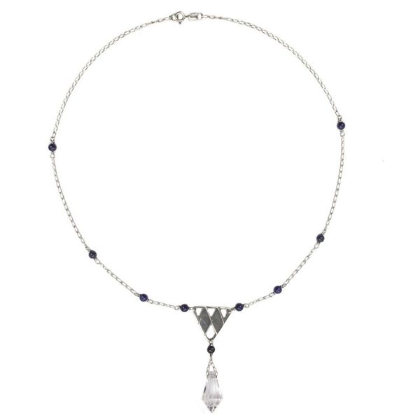Alternate image for Glass Pendulum Handcrafted Silver Lapis Lazuli Necklace Pyramid Prism
