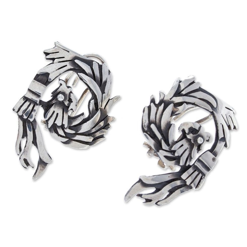 Sterling Silver Quetzalcoatl Button Earrings from Mexico 'Quetzalcoatl Blessing'