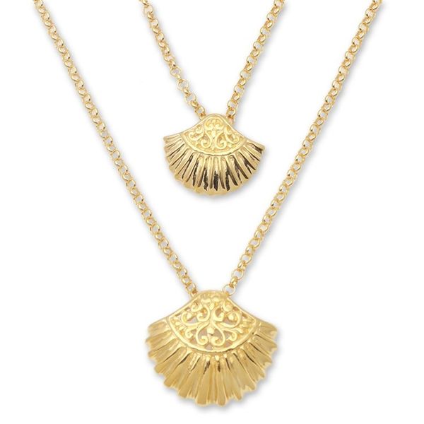 Alternate image for Gold Plated Sterling Silver Clam Shell Pendant Necklace Gleaming Clam Shells