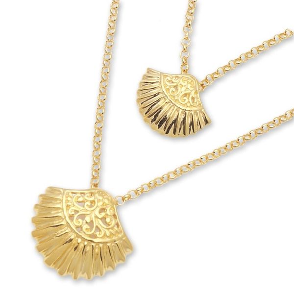 Alternate image for Gold Plated Sterling Silver Clam Shell Pendant Necklace Gleaming Clam Shells