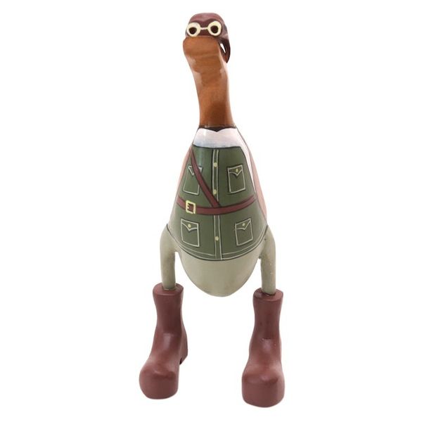 Alternate image for Teak Wood Duck Statuette with Soldier Motif Soldier Duck