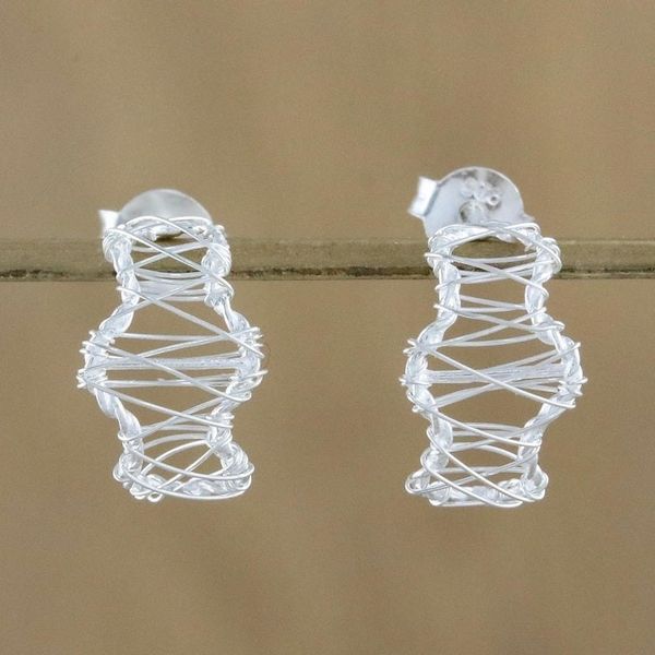 Alternate image for Sterling Silver Wavy Drop Earrings Handcrafted in Thailand Wavy Leaves