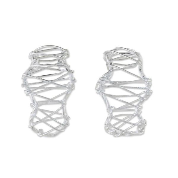 Alternate image for Sterling Silver Wavy Drop Earrings Handcrafted in Thailand Wavy Leaves