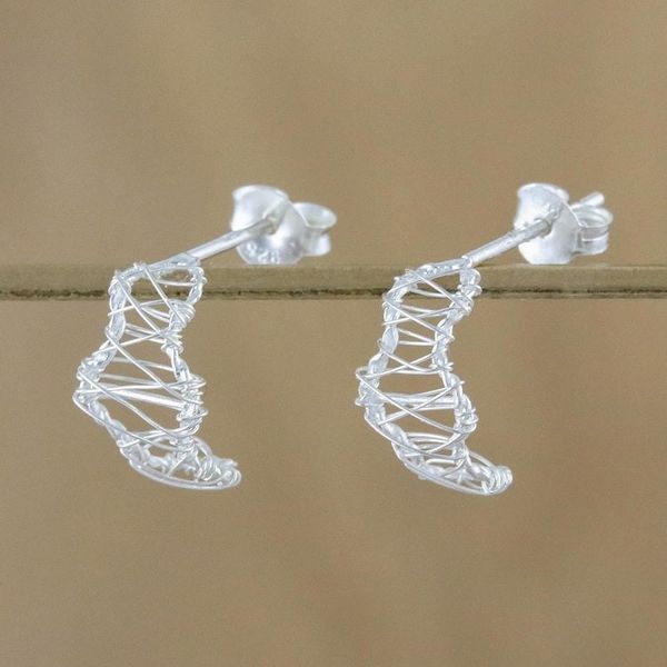 Alternate image for Sterling Silver Wavy Drop Earrings Handcrafted in Thailand Wavy Leaves