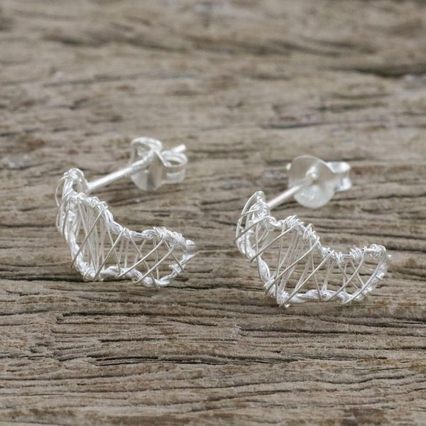 Alternate image for Sterling Silver Wavy Drop Earrings Handcrafted in Thailand Wavy Leaves