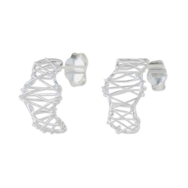 Alternate image for Sterling Silver Wavy Drop Earrings Handcrafted in Thailand Wavy Leaves