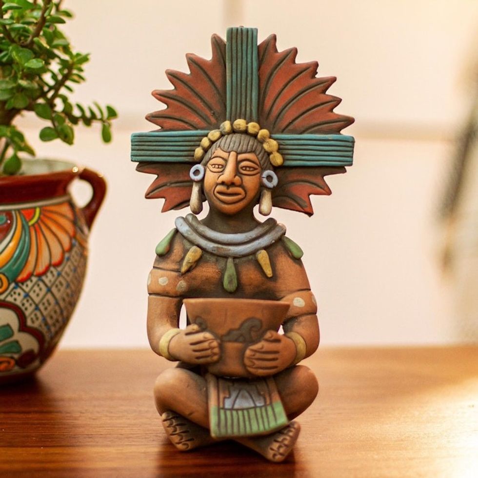 Highly Detailed Original Ceramic Sculpture of a Maya Man 'Maya with Pot'