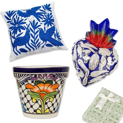 Alternate image for Otomi Cushion Cover-Ceramic Planter--Miracles Heart Wall Art Mexico Style
