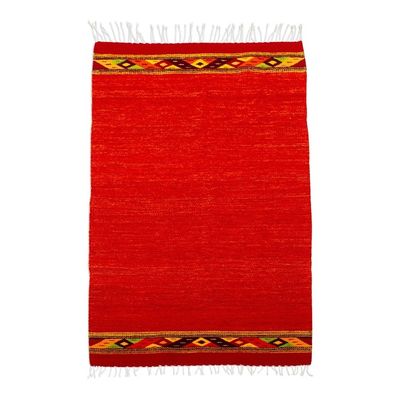 Alternate image for Zapotec Hand Crafted Red Wool Area Rug 2.5x5 Red Diamonds