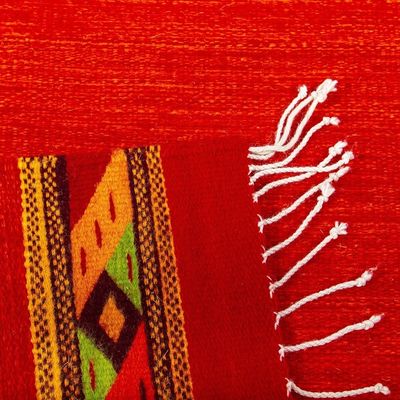 Alternate image for Zapotec Hand Crafted Red Wool Area Rug 2.5x5 Red Diamonds