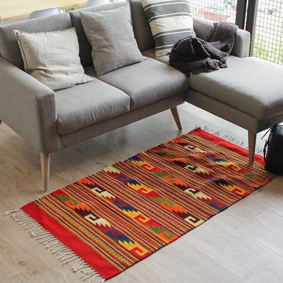 Mexican Zapotec Area Rug 2.5x5 'Wave Frieze'