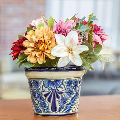 Alternate image for Hand Painted Cobalt Flower Pot 4.7 Inch Diameter Cobalt Garden