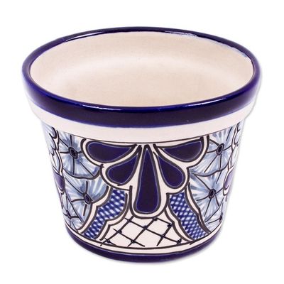 Alternate image for Hand Painted Cobalt Flower Pot 4.7 Inch Diameter Cobalt Garden