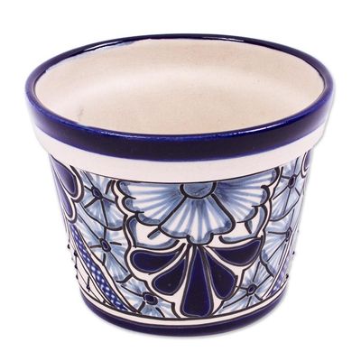 Alternate image for Hand Painted Cobalt Flower Pot 4.7 Inch Diameter Cobalt Garden