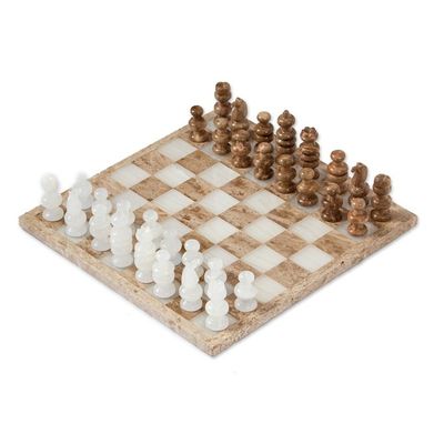 Alternate image for Onyx and Marble Chess Set in Brown and Beige 13.5 in. Natures Challenge