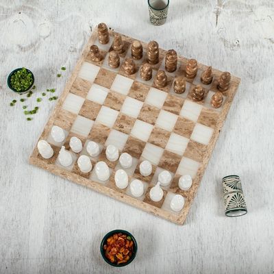 Alternate image for Onyx and Marble Chess Set in Brown and Beige 13.5 in. Natures Challenge
