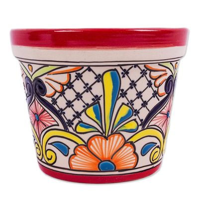 Alternate image for Ceramic Flower Pot from Mexico 6.25 Inch Diameter Colorful Mercado