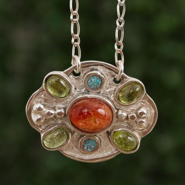 Alternate image for Sunstone Peridot and Recon. Turquoise Necklace from Mexico Light of Summer
