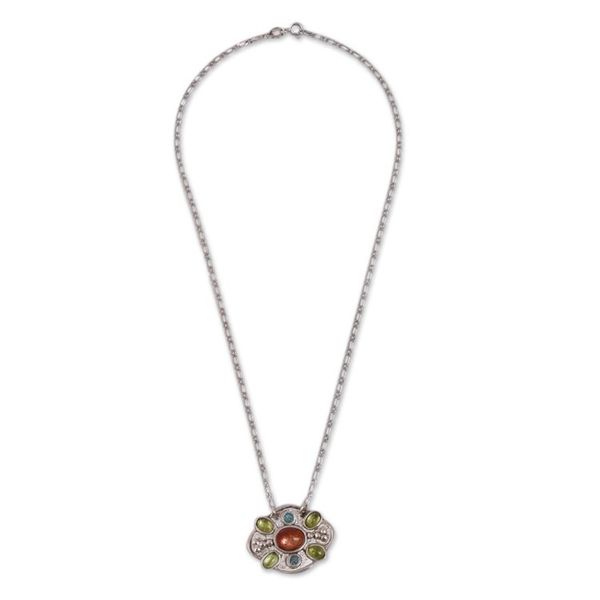 Alternate image for Sunstone Peridot and Recon. Turquoise Necklace from Mexico Light of Summer
