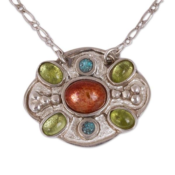 Alternate image for Sunstone Peridot and Recon. Turquoise Necklace from Mexico Light of Summer