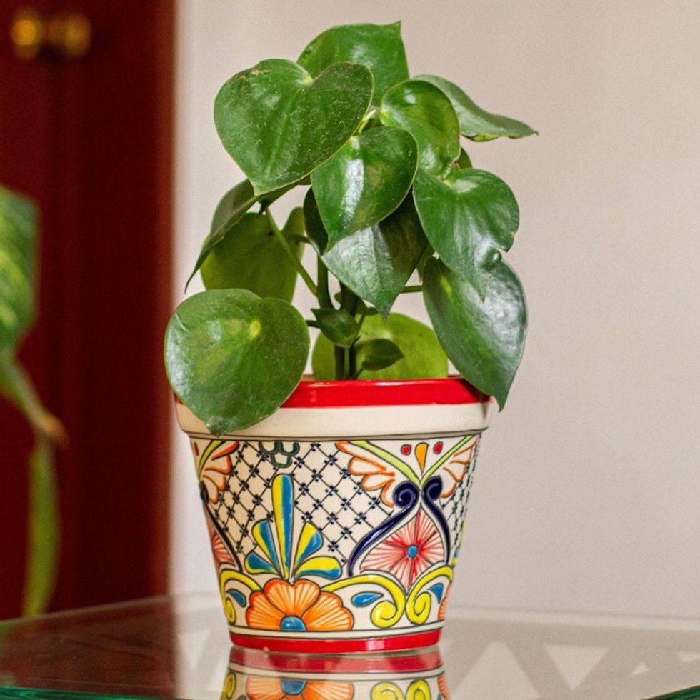 Handmade Ceramic Flower Pot 7.5 Inch Diameter 'Colorful Mercado'