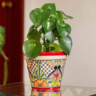 Alternate image for Handmade Ceramic Flower Pot 7.5 Inch Diameter Colorful Mercado