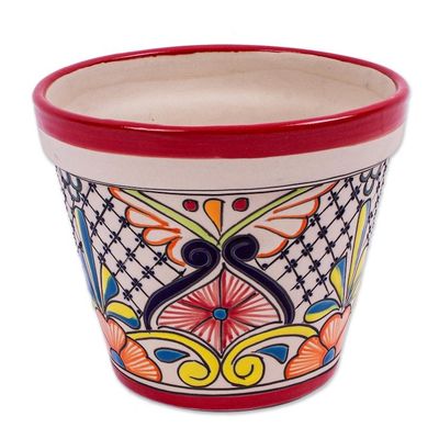Alternate image for Handmade Ceramic Flower Pot 7.5 Inch Diameter Colorful Mercado