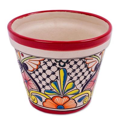 Alternate image for Handmade Ceramic Flower Pot 7.5 Inch Diameter Colorful Mercado