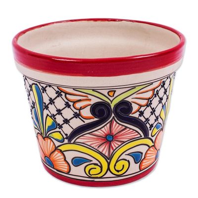 Alternate image for Handmade Ceramic Flower Pot 7.5 Inch Diameter Colorful Mercado