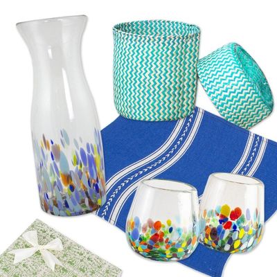 Alternate image for Host Gift Box with 2 Glasses-Carafe-Basket-from Mexico Colorful